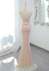 Lovely Sequins Mermaid V-neckline Straps Party Dress, Sequins Long Formal Dress