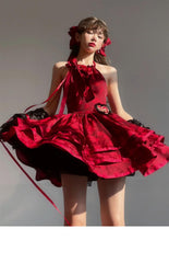 Ball Gown Halter Dark Red Christmas Dress Birthday Dresses Birthday Outfits SD1126