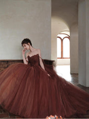 Unique tulle beads long prom dress, tulle formal dress