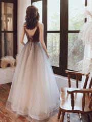 Beautiful Velvet and Gradient Tulle Straps Prom Dress, A-line Evening Party Dresses