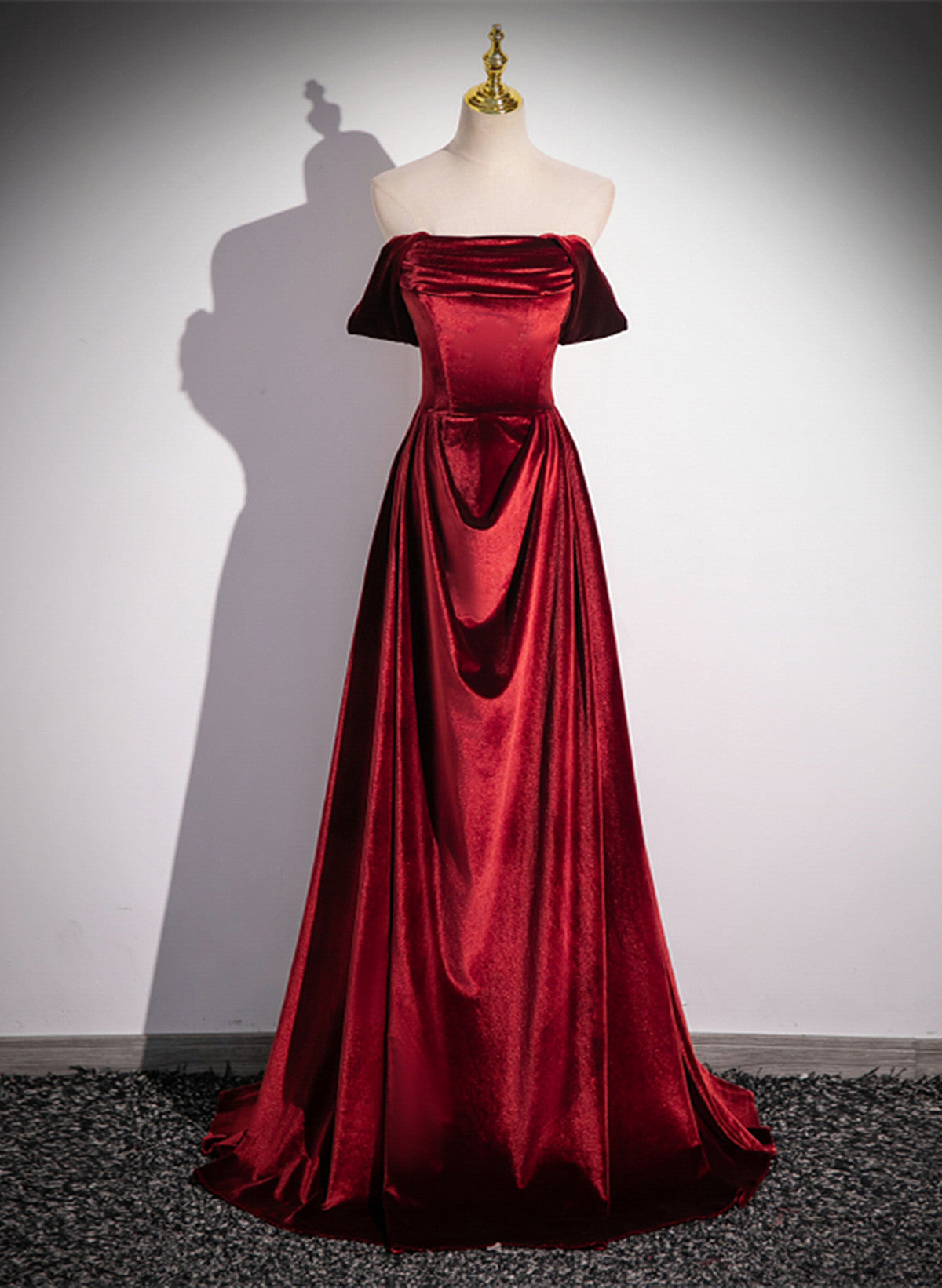 Wine Red Velvet Floor Length Long Formal Dress, A-line Velvet Bridesmaid Dress