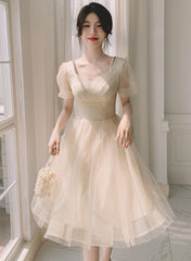 Light Champagne Short Homecoming Dress, Cute Tulle Short Prom Dress