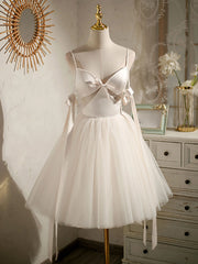 Beige Aline  tulle short prom dress beige tulle homecoming dress
