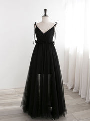 A-Line Black Tulle Long Prom Dresses, Black Formal Evening Dresses