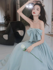 Blue A line long prom dress, blue formal party dress