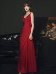 Sexy Wine Red Satin Straps Long Party Dress, Charming Dark Red Formal Dresses