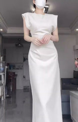 Retro Mermaid Satin White Prom Dresses Birthday Outfits With Ruffle SD1143