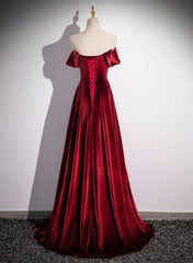 Wine Red Velvet Floor Length Long Formal Dress, A-line Velvet Bridesmaid Dress