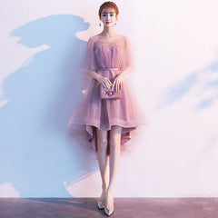 Cute Dark Pink High Low Tulle Round Neckline Party Dress, Short Pink Homecoming Dresses