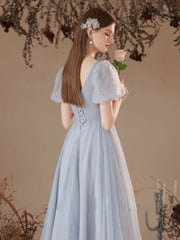 A Line Square Neckline Gray Short Prom Dress, Gray Homecoming Dresses
