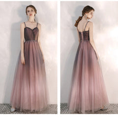 Beautiful Gradient Tulle Straps Sweetheart Long Party Dress, Long Junior Prom Dresses