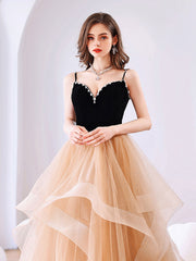 Champagne sweetheart neck long prom dress, backless sweet 16 dress