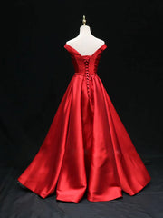 Simple A line satin red ling prom dressred bridesmaid dress
