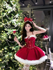 Ball Gown Spaghetti Straps Red Christmas Dress Birthday Dresses Birthday Outfits SD1125