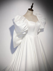 White  satin long prom dress, white long evening dress