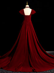 Wine Red Velvet Long Formal Dress with Beadings, Wine Red Prom Dress