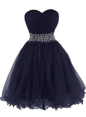 Cute Navy Blue Sweetheart Beaded Homecoming Dress, Short Prom Dress