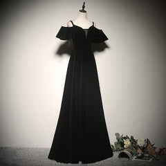 Black Off Shoulder Velvet Long A-line Prom Dress, Black Floor Length Party Dress Evening Dress