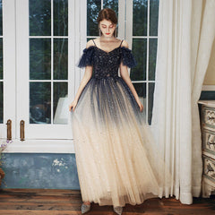 Blue and Champagne Gradient Off Shoulder Party Dress, A-line Long Prom Dress