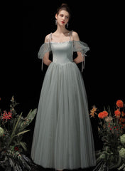 Light Green Tulle and Satin Party Dress, A-line Long Prom Dress Formal Dress