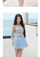 Cute A line Strapless Blue Lace Party Dresses Short Formal Homecoming Dresses Night Chic Elegant Short Dresses Cocktail Dress 16th Birthday Outfits Hoco Dresses DH2753