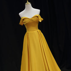 Yellow Satin Sweetheart Long Simple Party Dresses, Yellow Formal Gown Prom Dresses