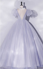 Light Purple Tulle Long Prom Dresses, Purple Tulle Formal Dresses