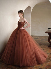 Unique tulle beads long prom dress, tulle formal dress