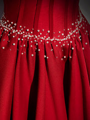 Burgundy A line satin beads long prom dress burgundy evening dress