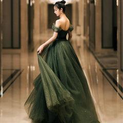 Dark Green Sweetheart Off Shoulder Long Formal Gown, Green Sweet 16 Dresses