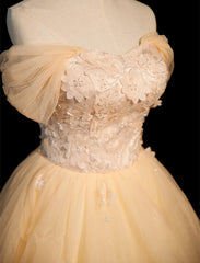 Cute Light Champagne Off Shoulder Sweetheart Prom Dress, Light Champagne Party Dress
