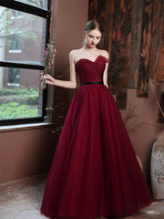Burgundy Long Prom Dresses, A Line Burgundy Formal Wedding Party Dress