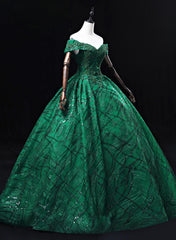 Green Ball Gown Sweetheart Tulle Sweet 16 Dress, Green Long Prom Dress Party Dress