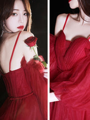 Red sweetheart neck tulle short prom dress cute homecoming dress