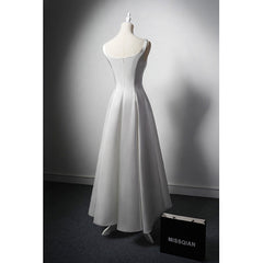 White A Line Satin Prom Dress French Style Formal Dress 2055
