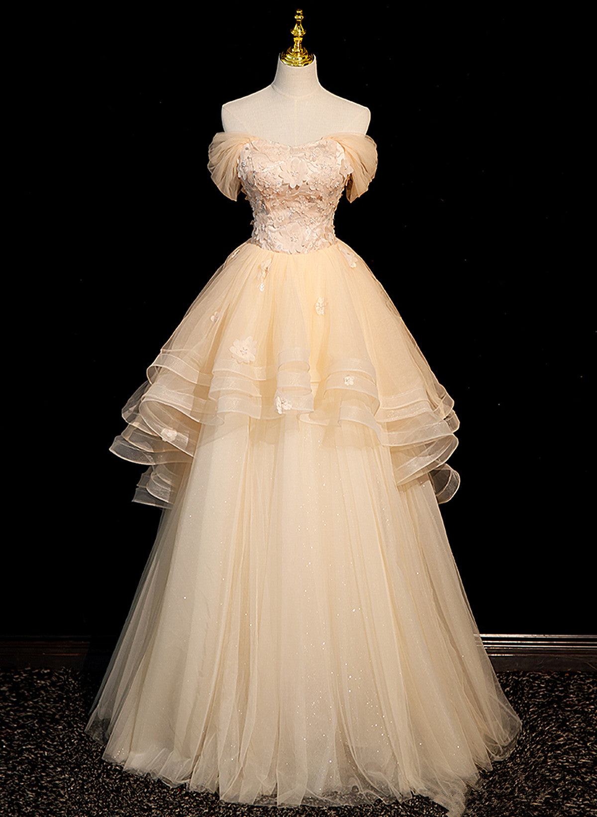 Cute Light Champagne Off Shoulder Sweetheart Prom Dress, Light Champagne Party Dress