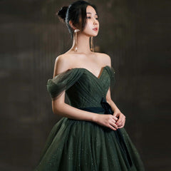 Dark Green Sweetheart Off Shoulder Long Formal Gown, Green Sweet 16 Dresses