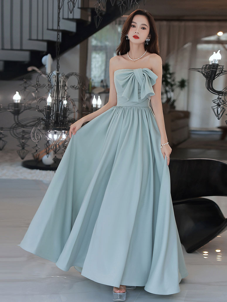 Blue A line long prom dress, blue formal party dress