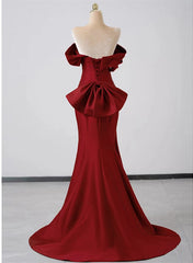 Wine Red Off Shoulder Mermaid Long Party Dress, Wine Red Evening Dress Prom Dress