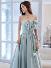 Blue A line long prom dress, blue formal party dress
