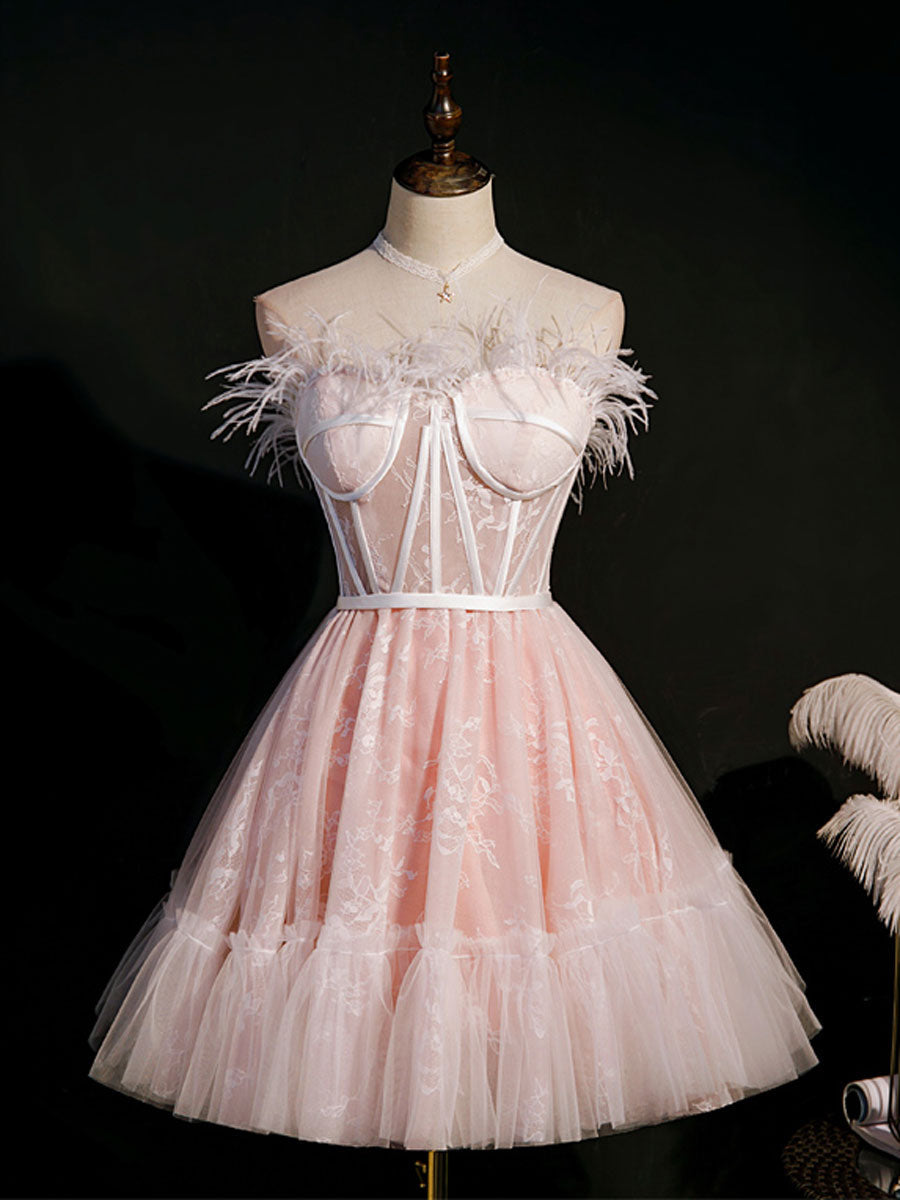 Cute sweetheart neck tulle short prom dress pink tulle homecoming dress