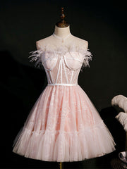 Cute sweetheart neck tulle short prom dress pink tulle homecoming dress