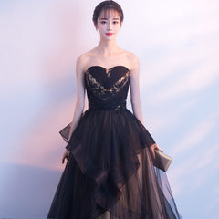 Beautiful Black and Champagne Tulle Sweethart Party Dress, Black Gown