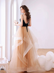 Champagne sweetheart neck long prom dress, backless sweet 16 dress