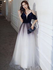 Cute Simple V-neckline Long Party Dresses, A-line Gradient Floor Length Bridesmaid Dresses