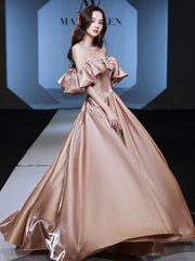 Champagne satin long prom dress, champagne satin evening dress
