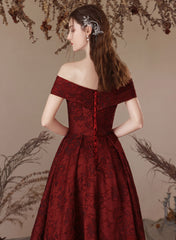 Wine Red Off Shoulder Simple A-line Prom Dress, Wine Red Evening Dress
