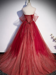 Burgundy A line off shoulder long prom dress burgundy evening dress