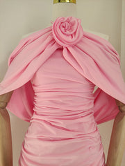 Sexy Sheath Halter Pink Floral Holiday Dress Travel Vacation Dresses Short Birthday Dress SD1251