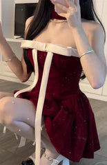 Ball Gown Strapless Dark Red Christmas Dress Birthday Dresses Birthday Outfits SD1290